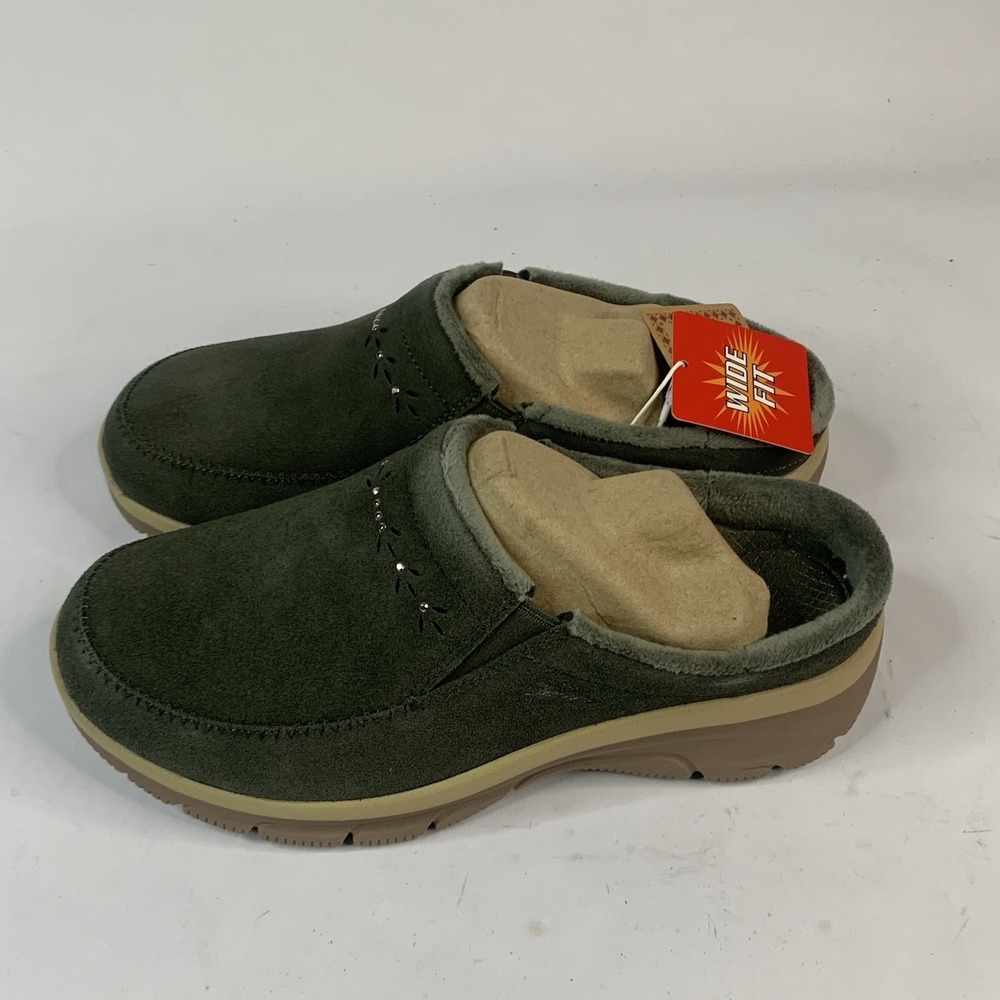 Skechers Easy Going Autumn Sweetheart Studded Suede Clogs 7.5W Olive - Picture 4 of 6